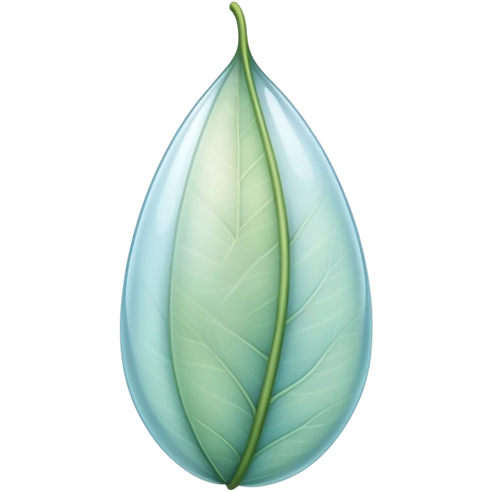 delicate cocoon-shaped leaf, translucent texture, soft curved lines, floating with light aura, gentle green-blue hues, warm earth undertones emoji