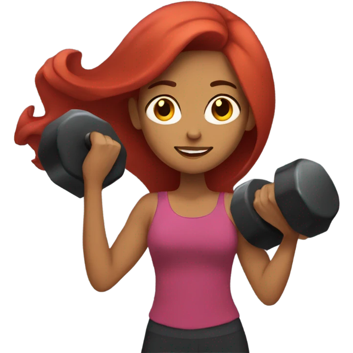 Latina with long red hair holding weights  emoji