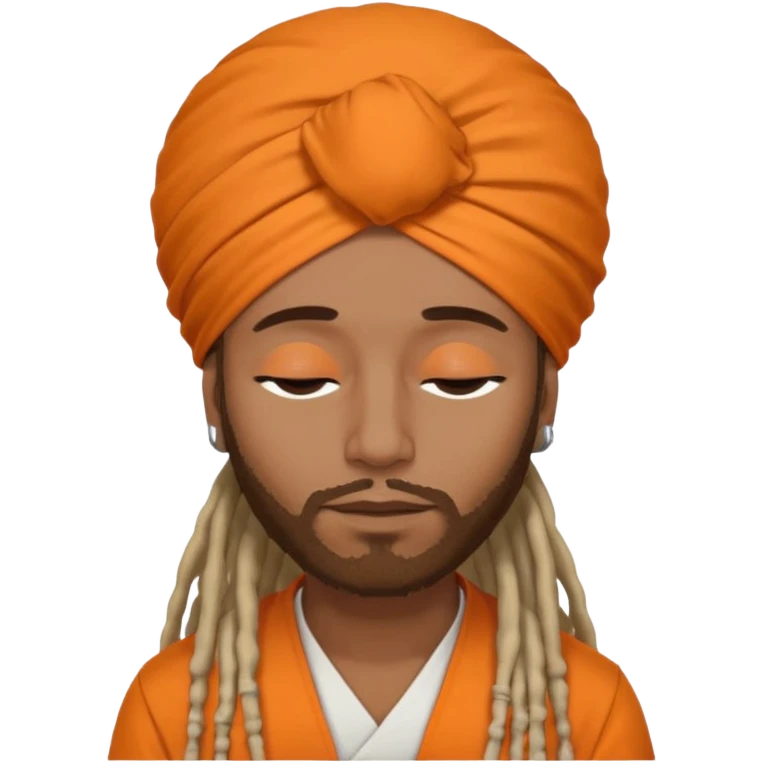 Brownskin man with long dreadlocks add a white turban on his head orange shirt sleeping with zzz above his head emoji