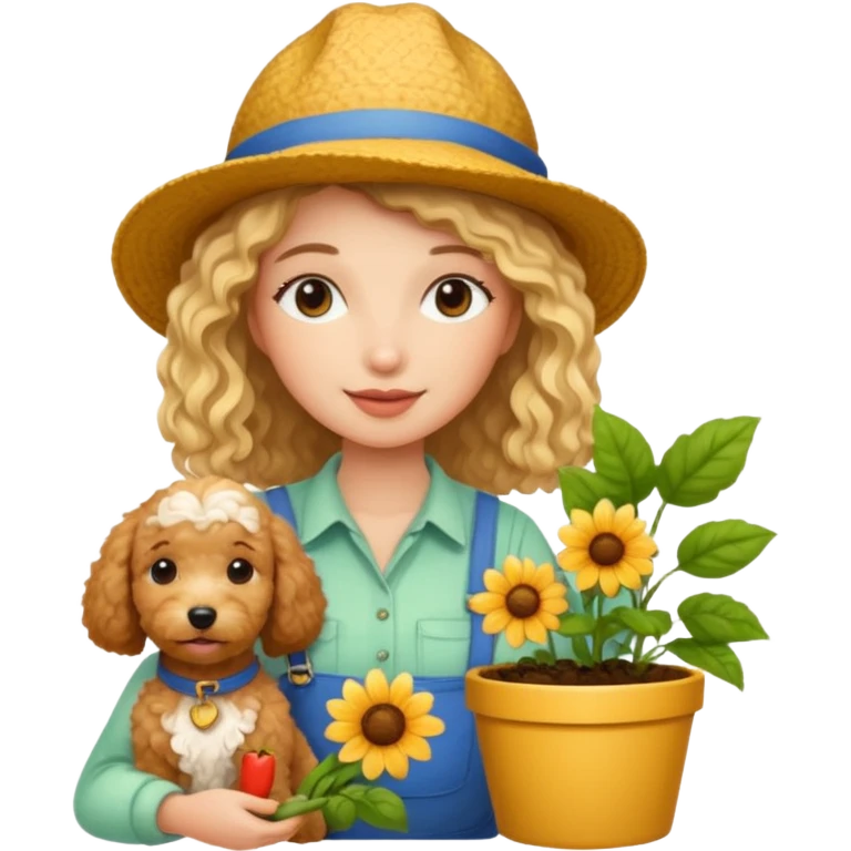 Cute lady gardener with a golden doodle buddy  emoji