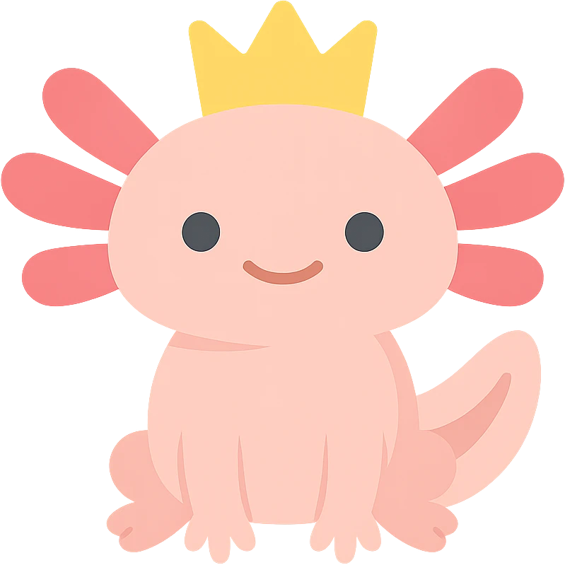 cute axolotl with a crown, color icon emoji