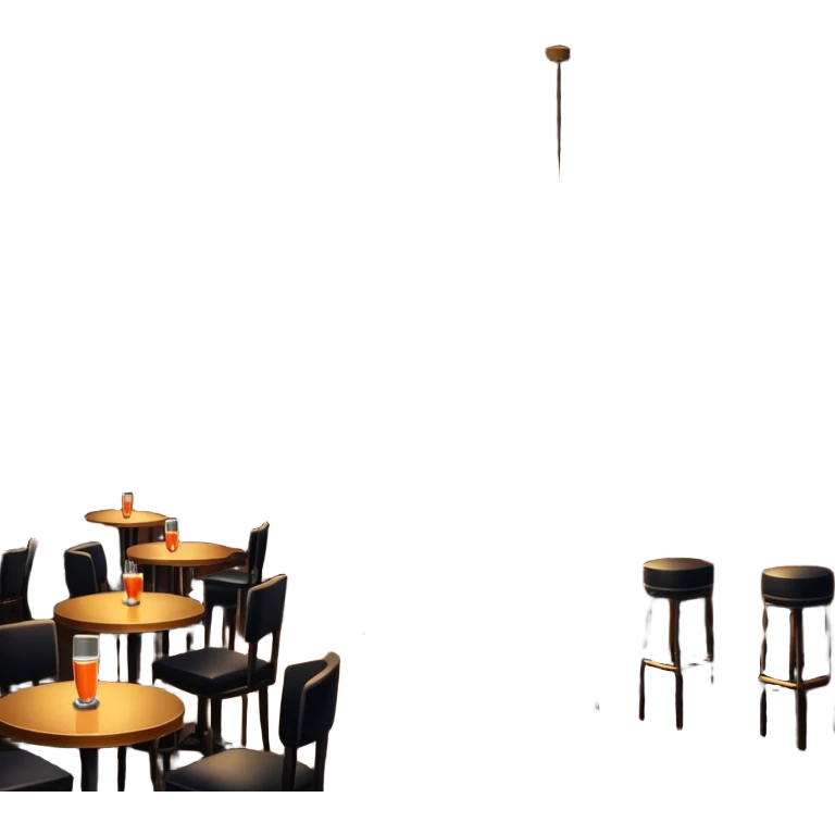 inside of a jazz nightclub, stage with microphone, dim lighting, small tables, cozy atmosphere emoji