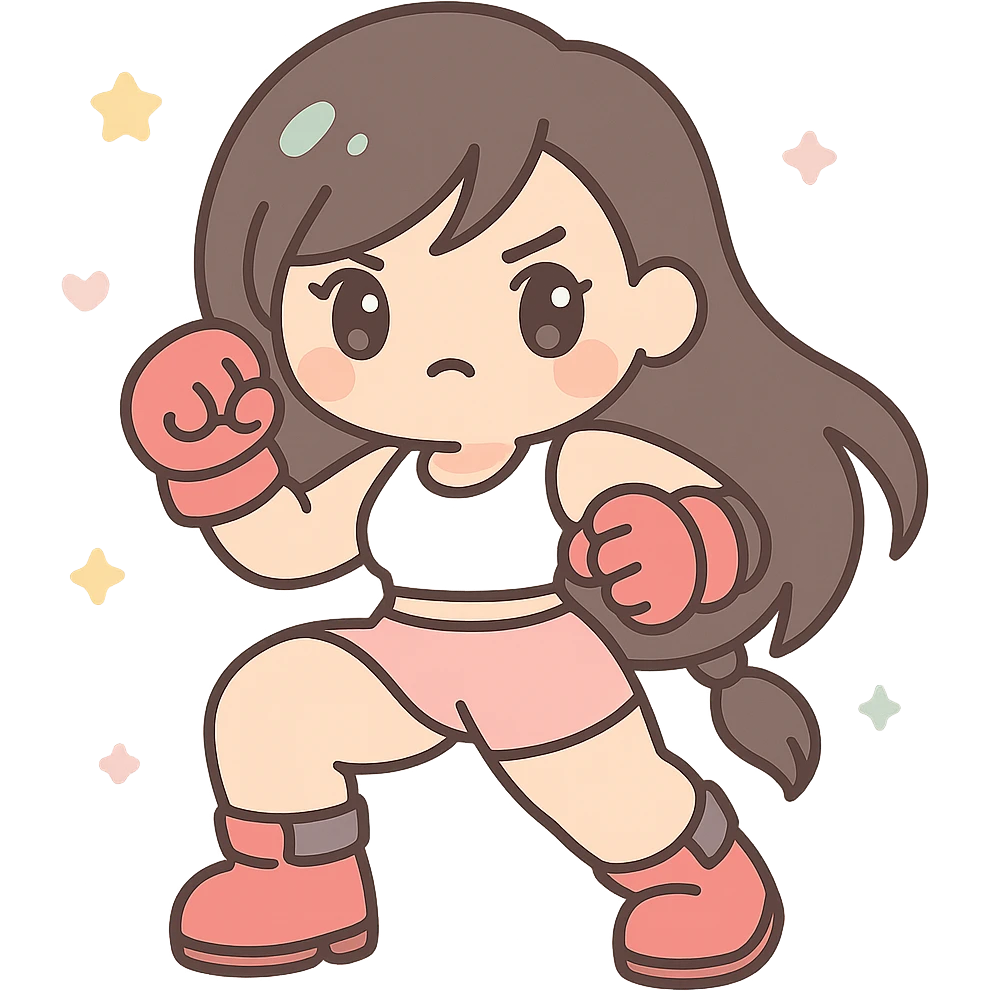 anime style Tifa Lockhart with thick thighs, action pose, determined look, gloves and boots emoji