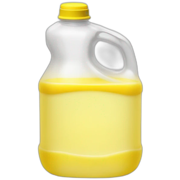 gallon clear plastic american milk jug halfway with yellow liquid, lemonaid emoji
