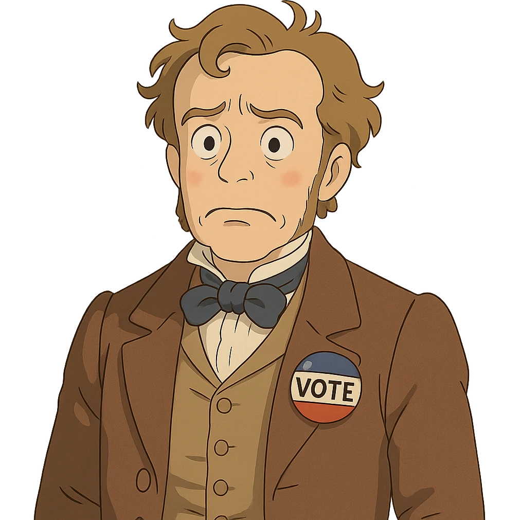 confused face with 1840s American clothing, subtle historical details, election theme emoji