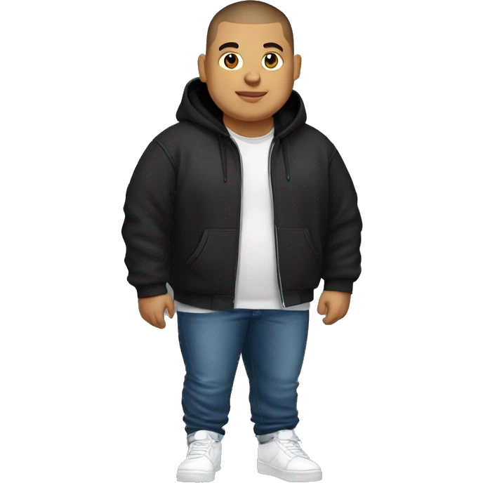 Young Fat latino Guy with buzzcut and light beard and black hoodie and jeans and white sneakers emoji