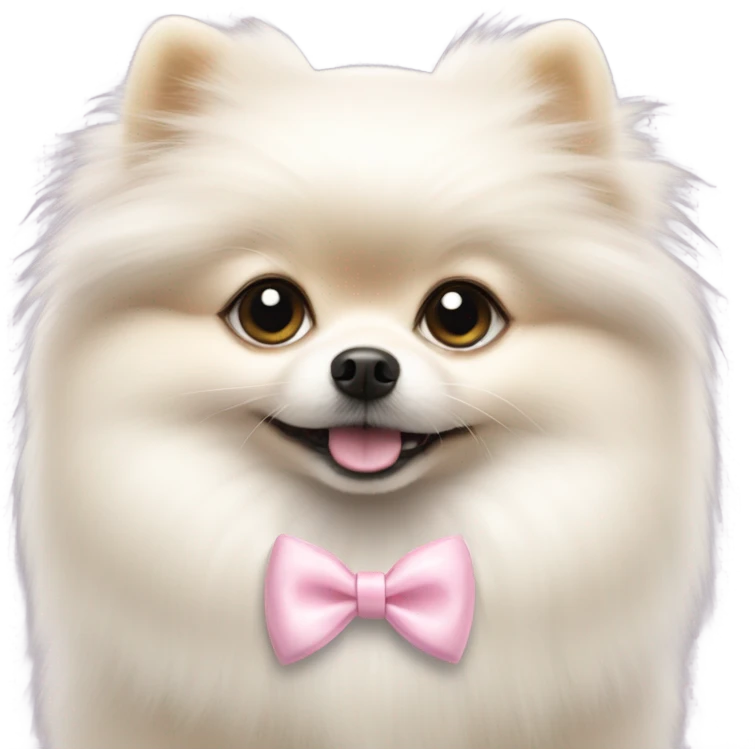 A white little Pomeranian with a cute little light pink bow on her hair emoji