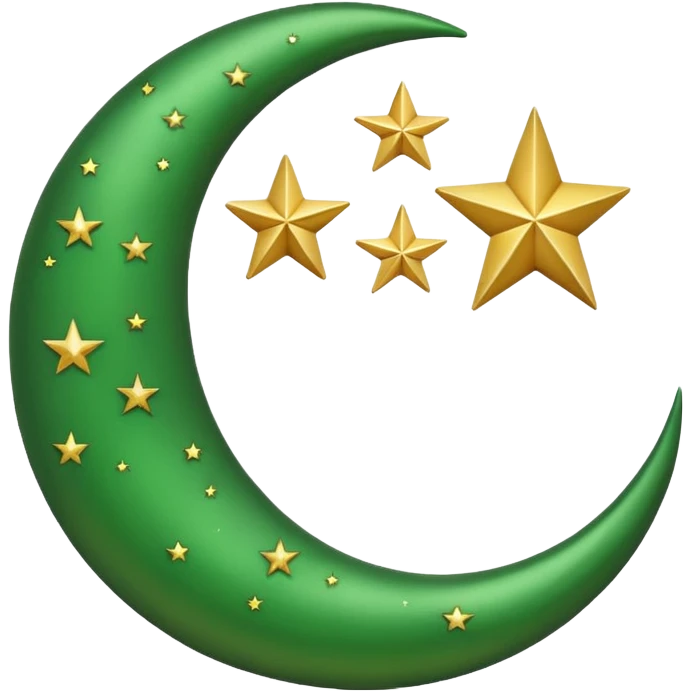 Islamic crescent moon and star, gold and green, clean emoji style emoji