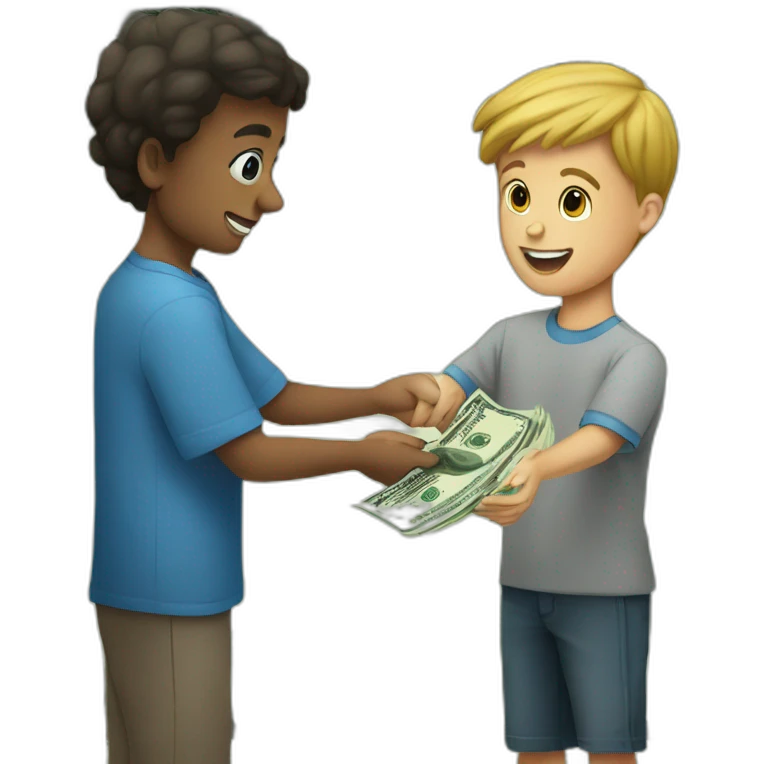 100 dollar bill being handed to a kid emoji