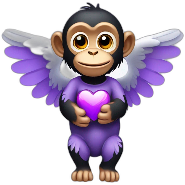 chimpanzee angel with a purple heart emoji