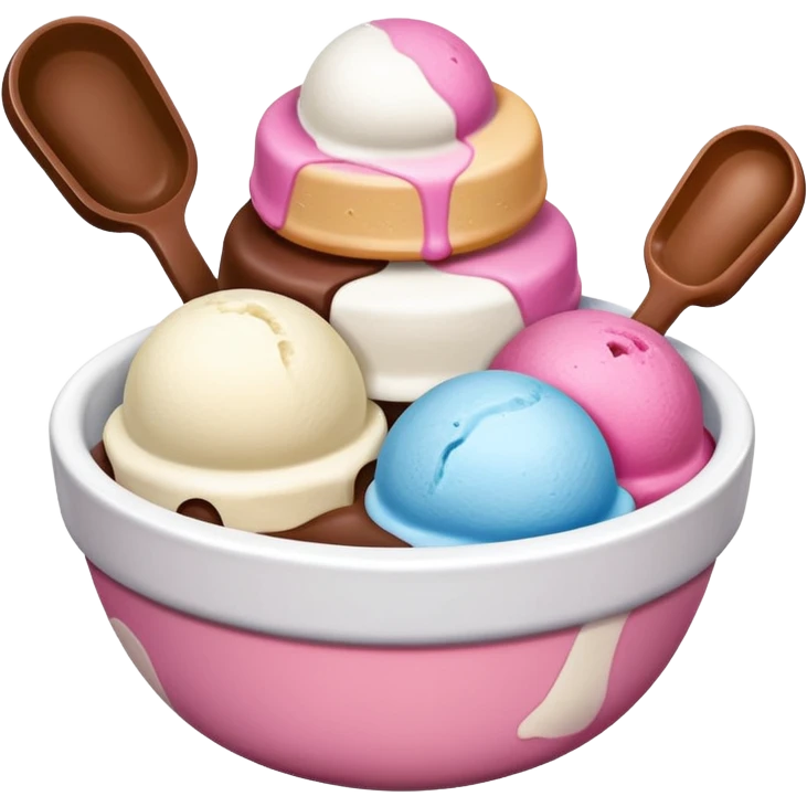 Neapolitan ice cream scoops in a bowl no spoon emoji
