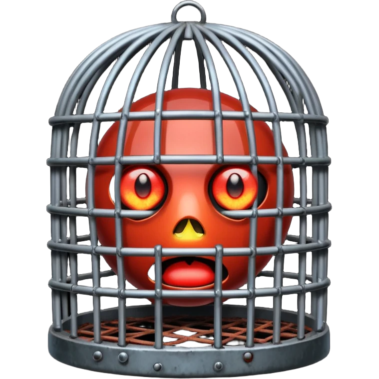 :cage: → Broken metal cage with glowing eyes inside emoji