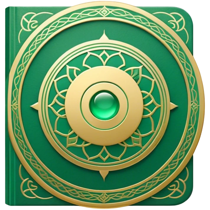 A soft emerald green book front cover with golden details, featuring a Zen circle, a ray of light, or a lotus on the cover, radiating presence, tranquility, and spiritual awakening emoji