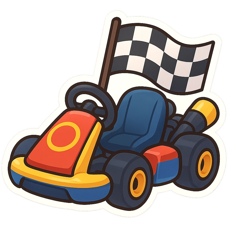racing kart with a checkered flag, vibrant and fun, Nintendo style, Mario Kart 8 Deluxe emoji