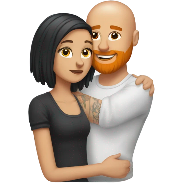 White orange Bearded guy with bald head and tattoos on left hand hugging a brunette hair Croatian girl with nose ring stud emoji