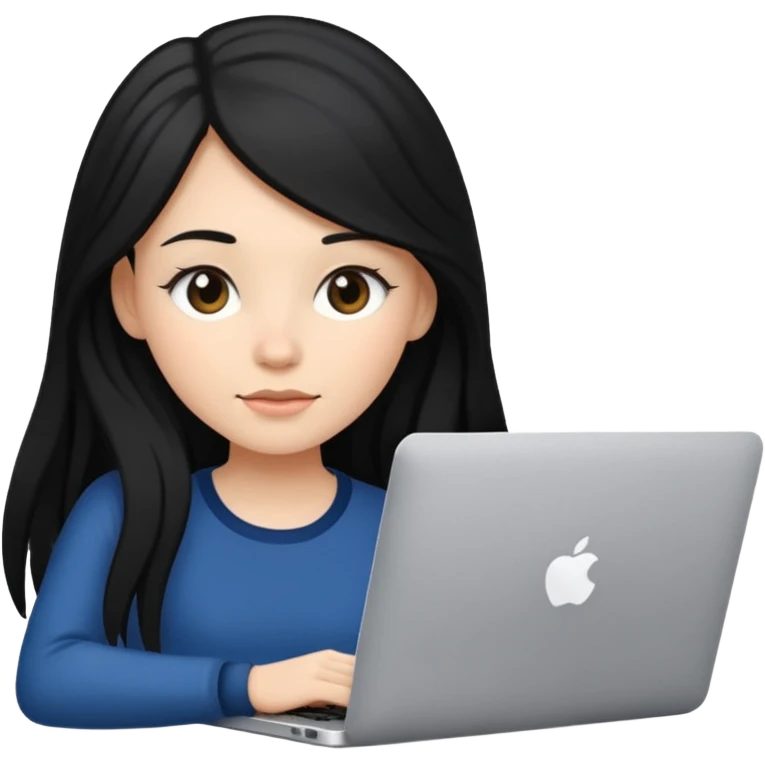 a girl using the mac book air with black  emoji