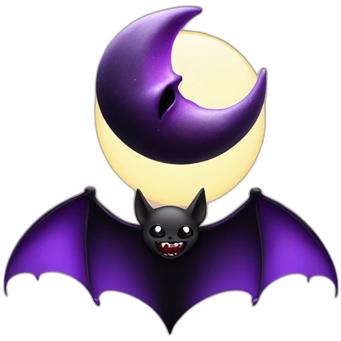 purple black vampire bat wings flying in front of large dripping crescent moon emoji