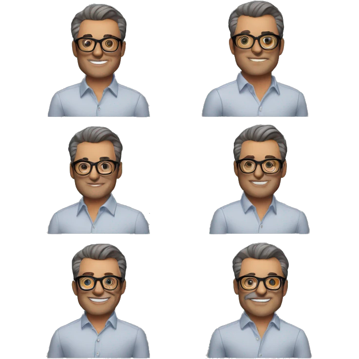Memoji of Andrew Huberman	40s, Silver fox, tortoiseshell glasses, crisp button-downs, muscular emoji