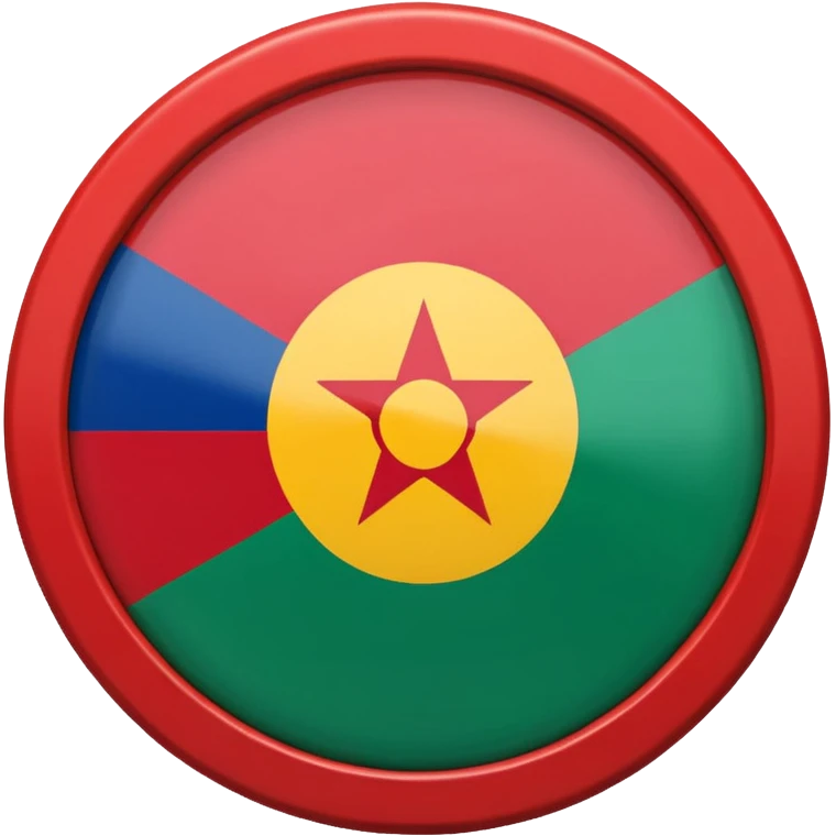 Emoji drapeau gitan bleu en haut vert en bas avec une roue rouge au millieu  roue en plein millieu du drapeau emoji