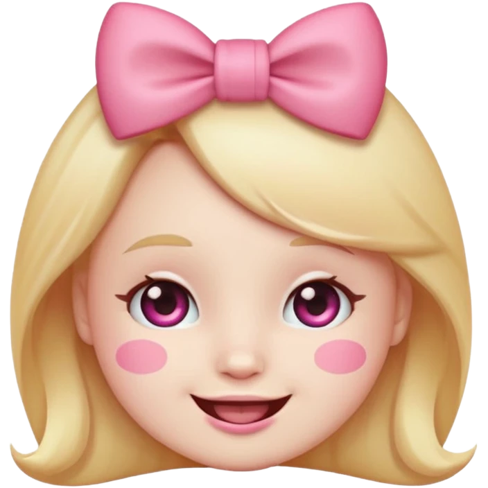 Emoji with pink bow, cute face with blush emoji