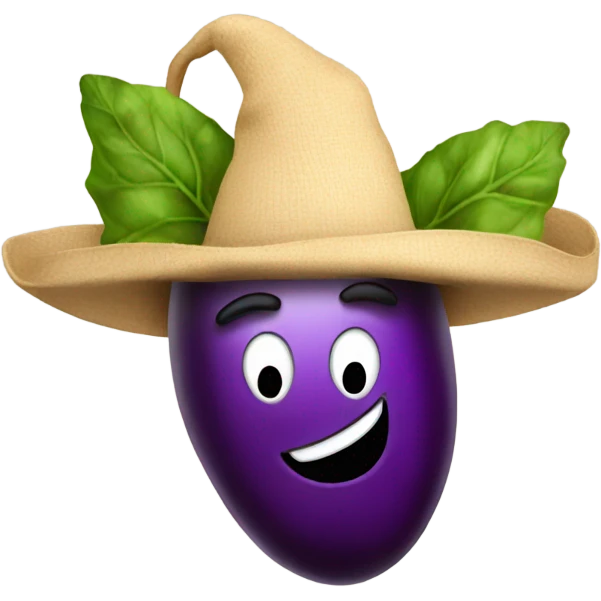 Hat levitating above an eggplant emoji