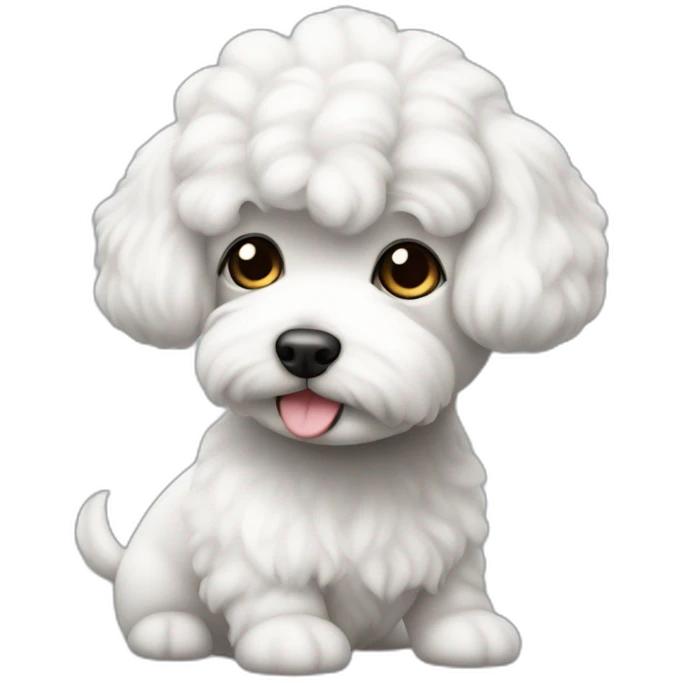 mujer piel blanca cabello negro en forma de chongo  y perro bichon blanco emoji