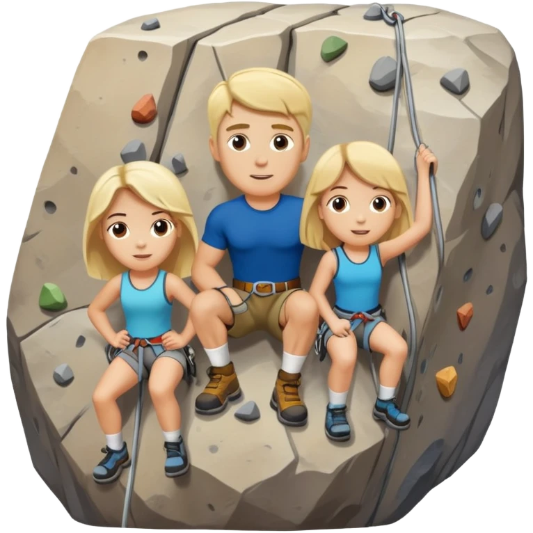 Scottish Blond man and american brunette woman fall in love and have children and rock climb emoji