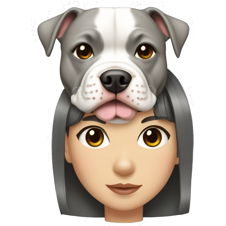 Gray and white pitbull with a Japanese girl with bangs emoji