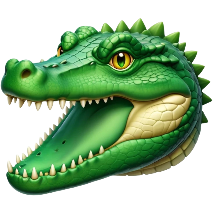 cinematic-noble-crocodile-portrait-emoji,-poised-and-regal,-with-a-powerful,-elongated-build-and-a-rugged,-scaly-emerald-green-hide,-piercing-cold-eyes,-simplified-yet-sharp-and-sophisticated-features,-highly-detailed,-glowing, head held high emoji