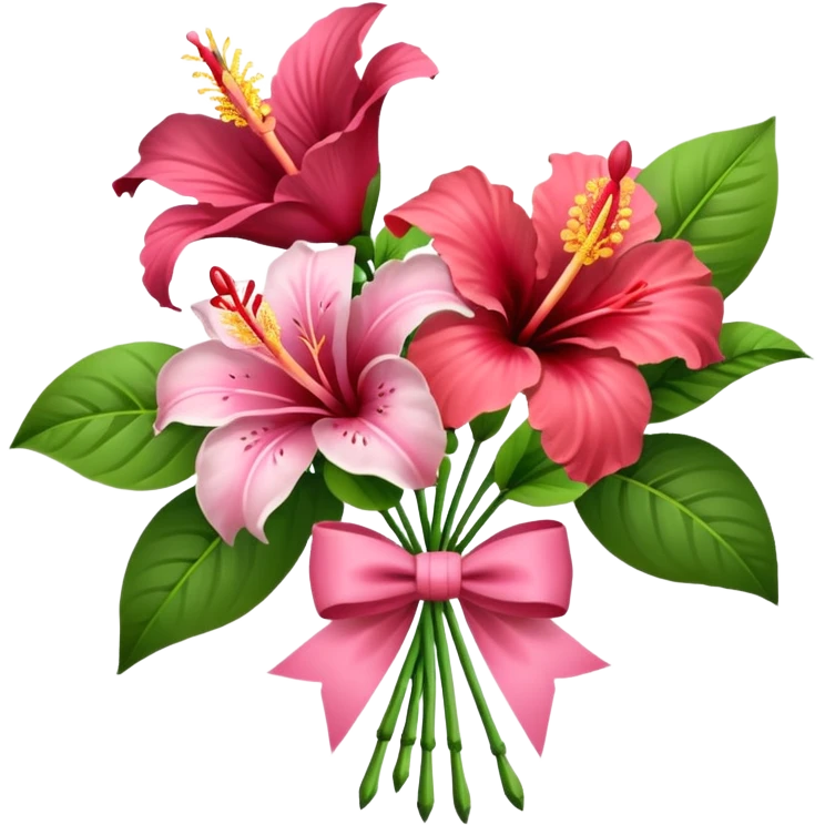 bouquet of lilies and hibiscus with bow emoji