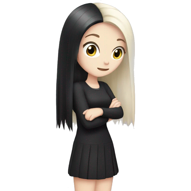a white girl with straight hair and kuromi dress emoji