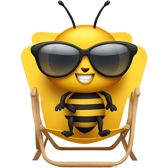 Bee wearing sunglasses while sat on a beach chair emoji