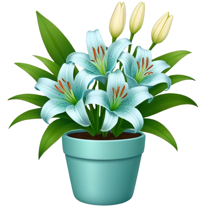 LightBlue bouquet of Lily flower in green pot emoji