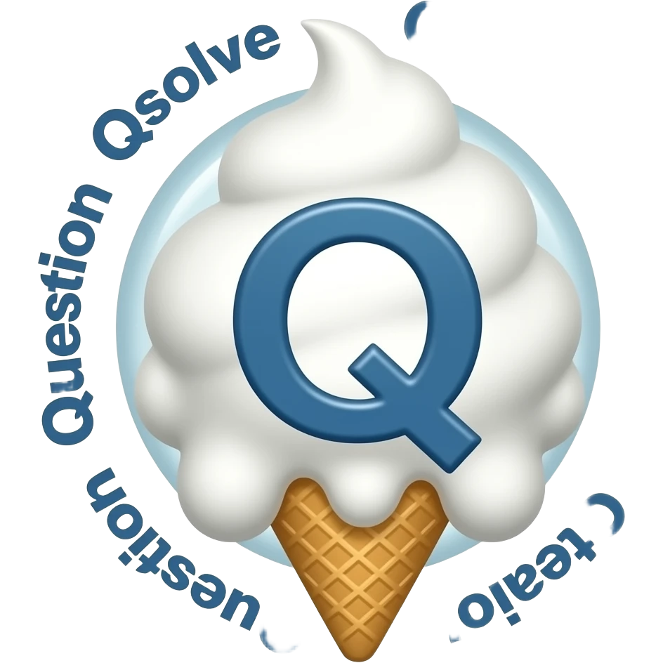 The big letter "Q" in the center. Smaller the Words "Question", "Question", "Question", "Qsolve", "Qcollect" und "Qteach" around it in a comic style ice cream cone emoji