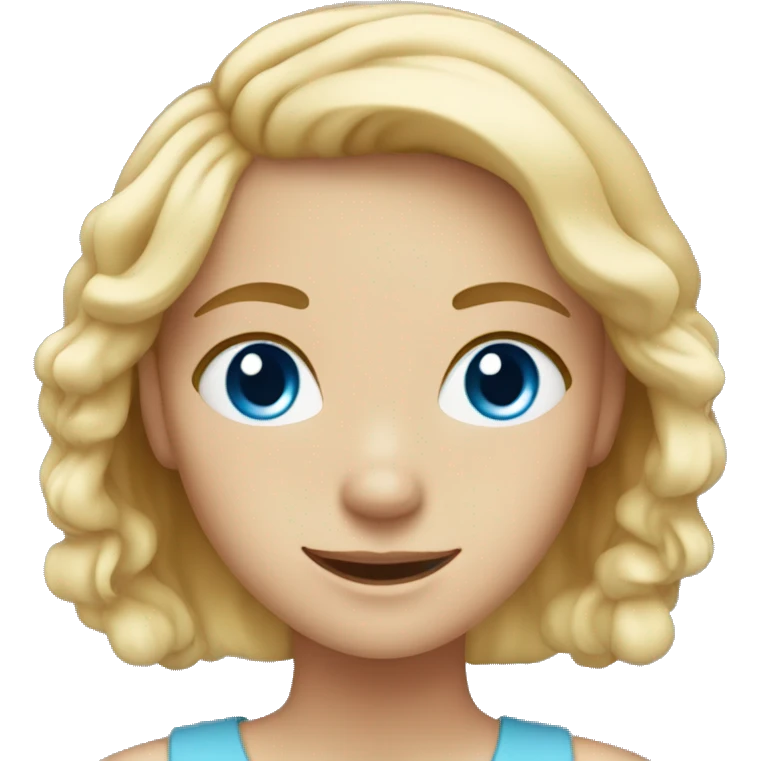 blonde girl with blue eyes and freckles smiling emoji