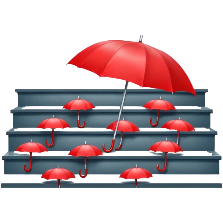 Red umbrella on stair railing, Lost Umbrellas. emoji