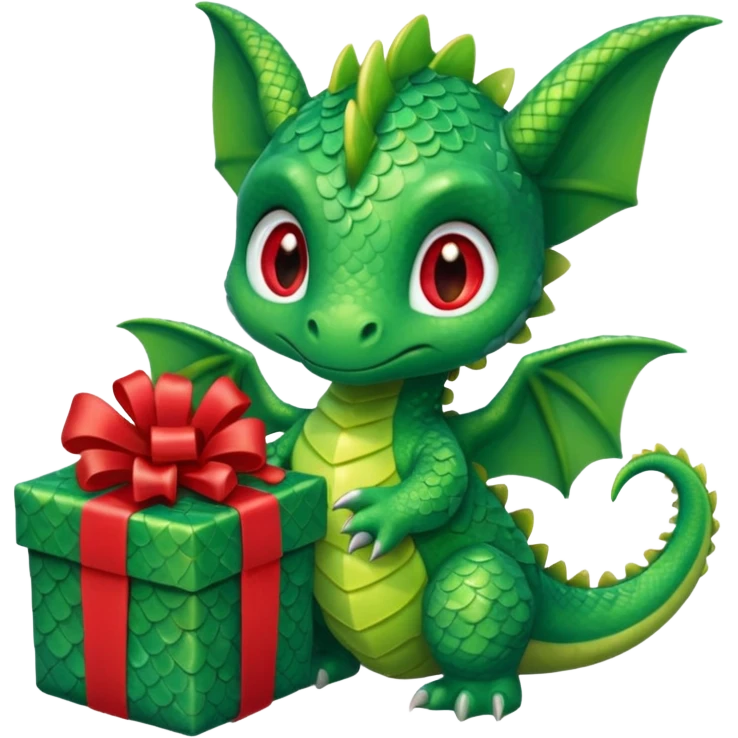 a cute baby dragon is holding a gift emoji