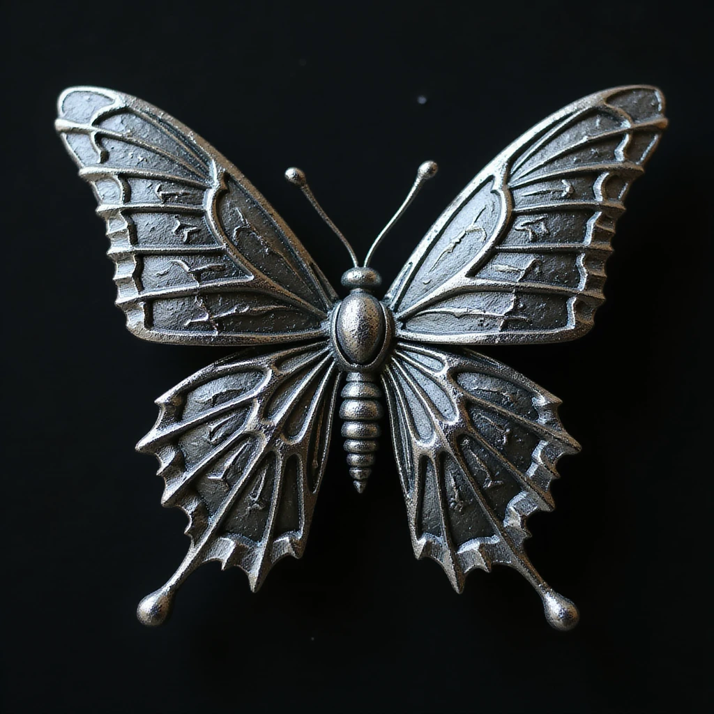 realistic gothic butterfly with silver filigree, photorealistic style emoji