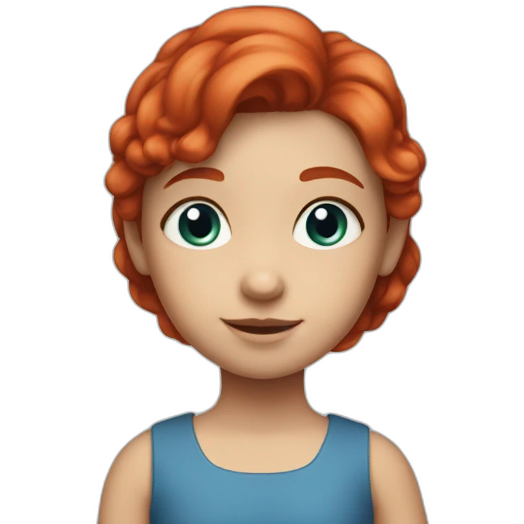 5 years old girl with red hair, blue and gray eyes, red dress emoji