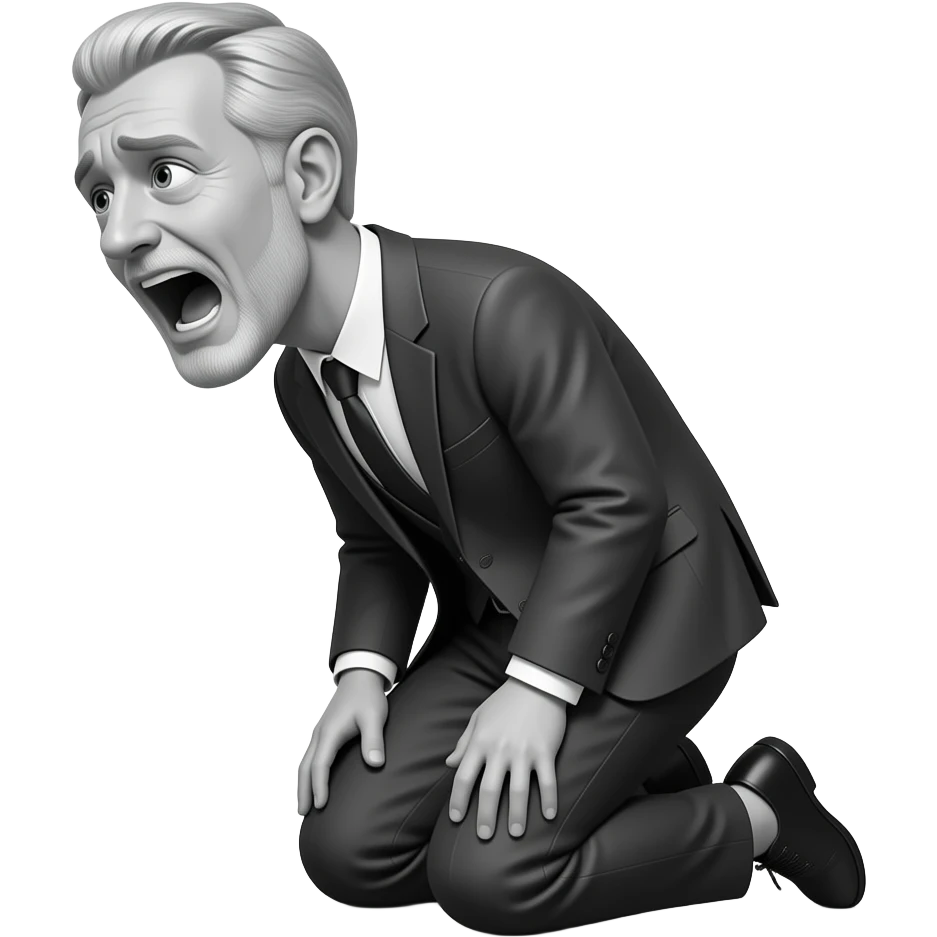 Looking Desperate in  black and white HEAD UP NOT SMILING NOT SMILING side on kneeling submissive older man with mouth wide open not smiling emoji