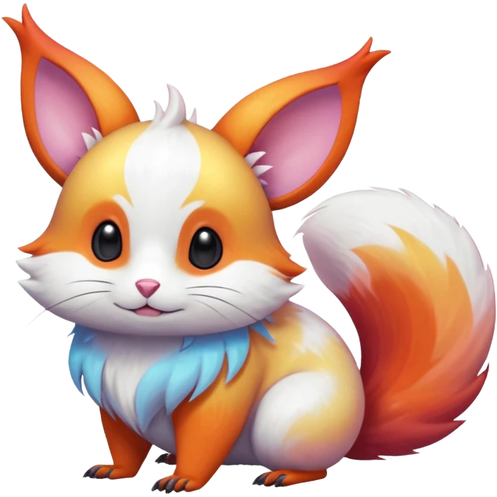  Shiny iridescent light warmly colored reddish-orange-gold-gradients neon vibrant colorful pastel flourishing flurry fuzzy Absol-Minccino-Furret-Zangoose-Chinchilla-fusion-animal-Fakémon-hybrid-creature  emoji