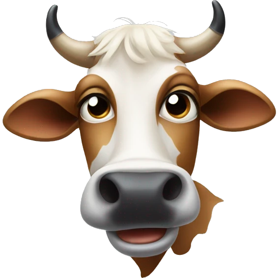 A cow face raising its black eyebrow, like a surprised face emoji