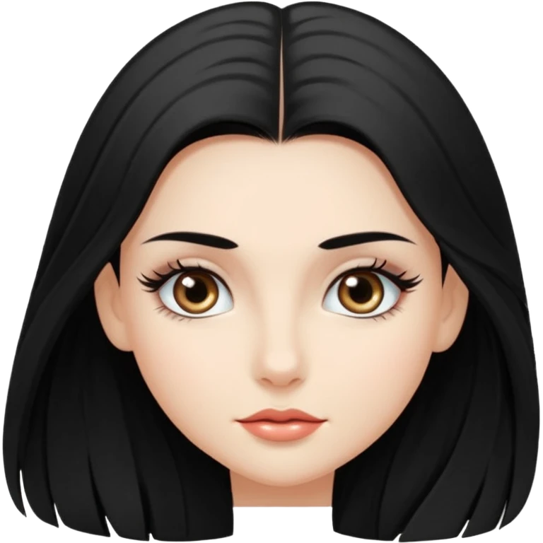 aesthetic girl with long black silky hair, long lashes, fair skin, elegant and soft expression emoji