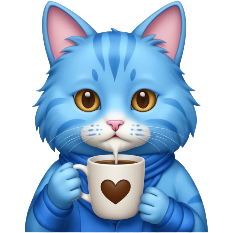 blue cat with coffee emoji