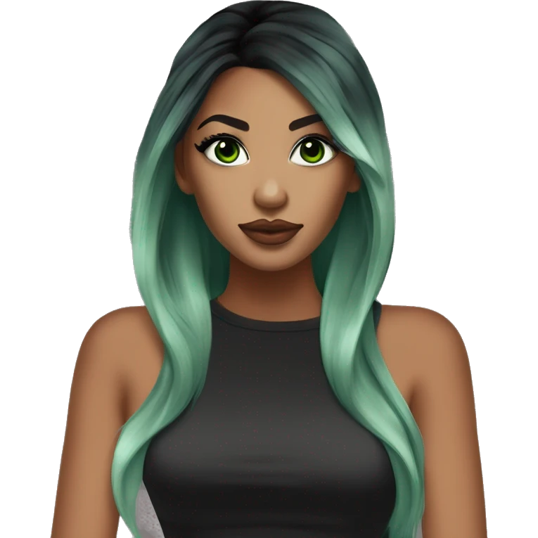 Glamorous, streetwear, cocktail dress, black balayage hair, half up half down hair, olive skin, green almond eyes, winged eyeliner with big lashes emoji