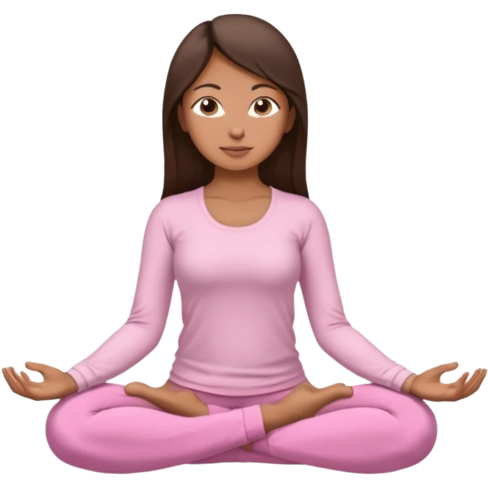 light brown girl with dark brown hairwith straight hairin baby pink yoga pants and full sleeve shirt meditating emoji