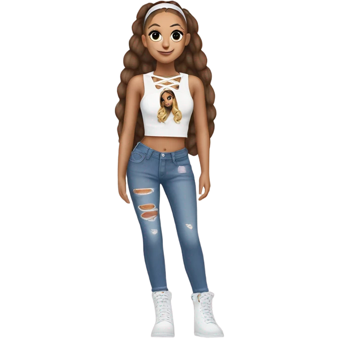 Ariana grande in a plush lace up croc top and short jeans  emoji