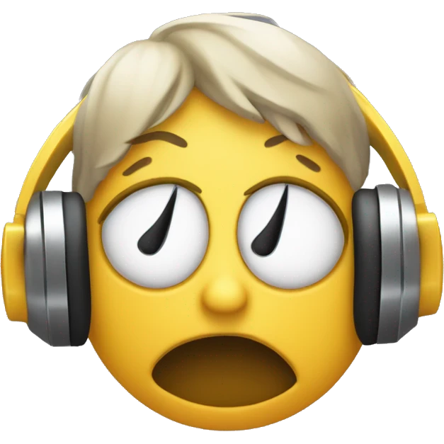 a raund sad face smile with tears while listening music on headhone emoji