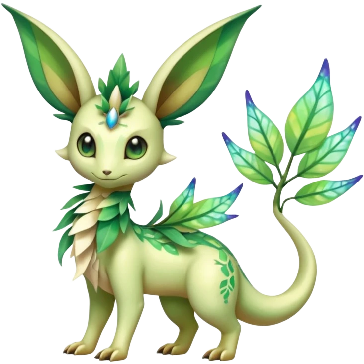 Sparkly White And Green Natural Flowery Colorful Leafeon-Flygon-Celebi-Fakémon-hybrid-creature (full body)  emoji