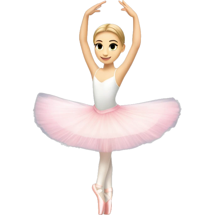 Full length Caucasian ballerina in a white tutu with pink pointe shoes in an arabesque pose emoji